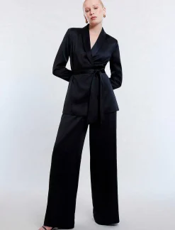 Best Satin Smocking Blazer Lazo On Waist Women Outerwear
