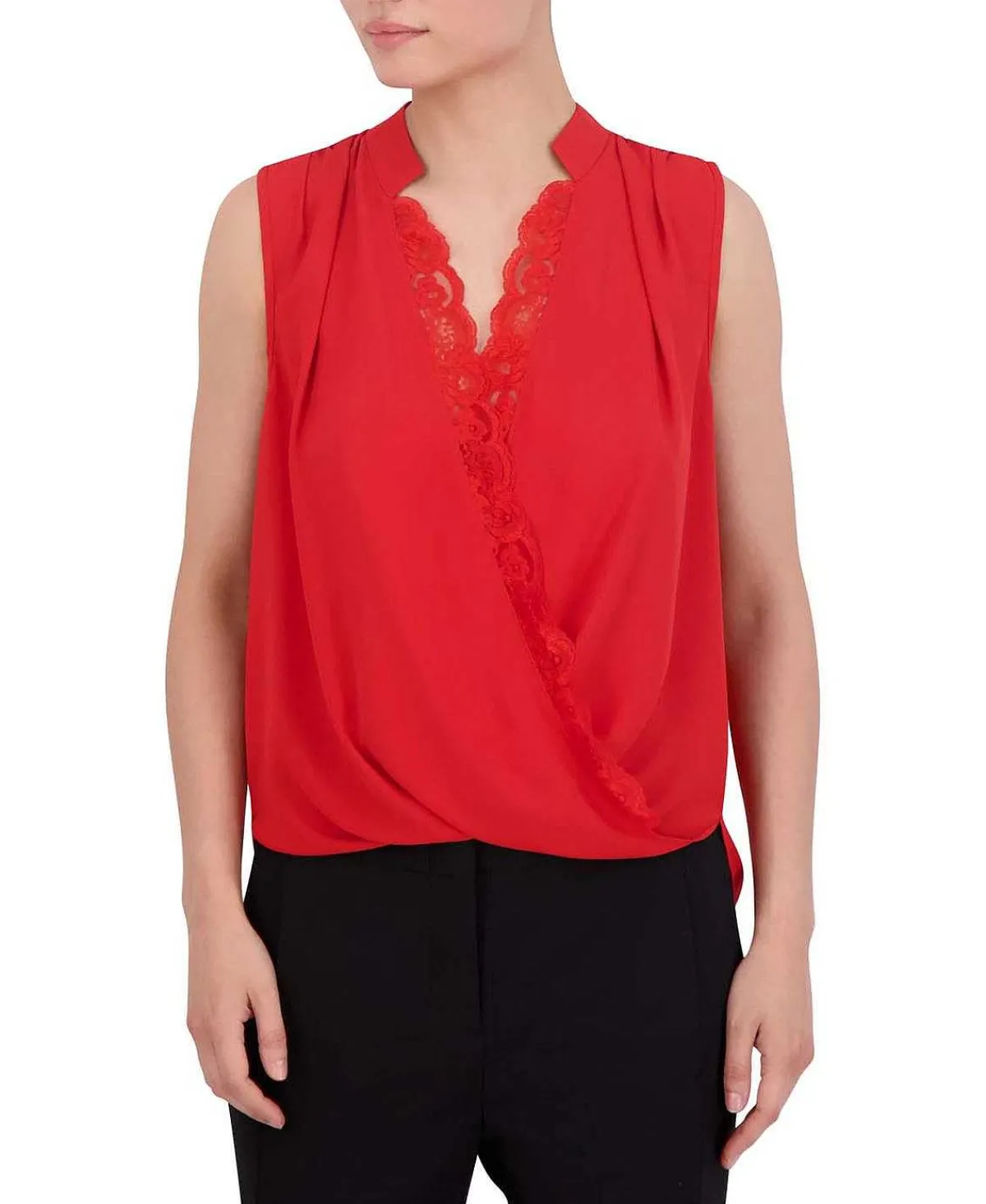 Hot Satina Blouse Cross Effect Drapeed Encaje Women Tops