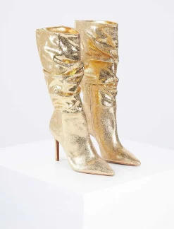Sale Toni Metallic Heeled Boots With Craquelado Effect Women Shoes