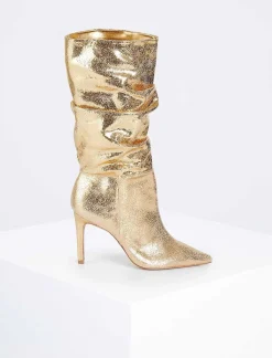 Sale Toni Metallic Heeled Boots With Craquelado Effect Women Shoes