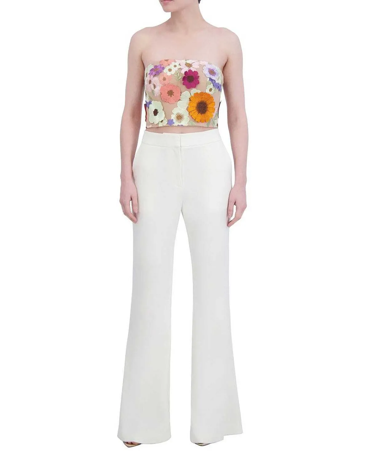 New Tul Crop Top With Floral Embroidered Appliances Women Tops