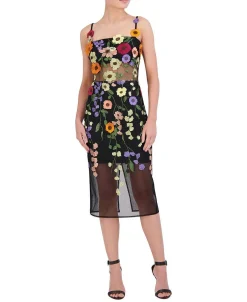 Discount Tul Midi Dress With Floral Embroidered Appliances Women Night