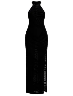 Best Wide Asymetric Terciopeel Dress With Lineal Patron Women Night