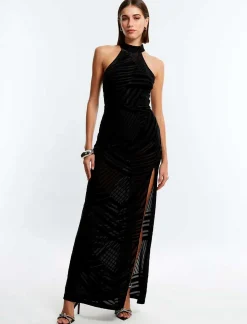 Best Wide Asymetric Terciopeel Dress With Lineal Patron Women Night