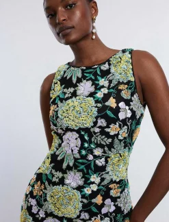 Sale Wide Dress With Floral Embroidery Lentejuelas Women Night