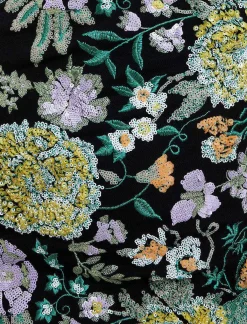 Sale Wide Dress With Floral Embroidery Lentejuelas Women Night