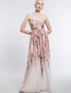 Discount Wide Floral Bustier Dress Women Night