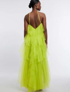 Best Sale Wide Halter Dress In Stepped Tul Women Night