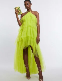 Best Sale Wide Halter Dress In Stepped Tul Women Night
